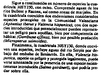 Fragmento de la publicacin de 1986 donde se alerta del peligro de la trucha arco iris que puede predar sobre el samaruc (6290 bytes)