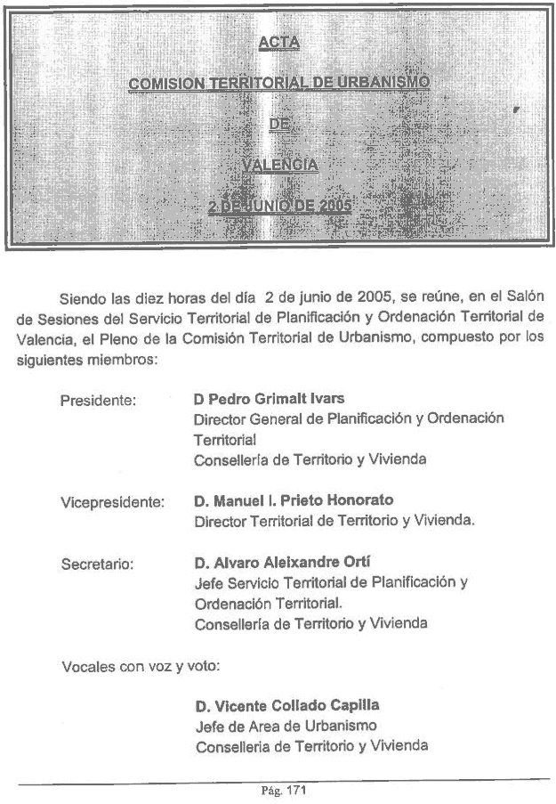 Parcial del Acta de la Comisin Territorial de Urbanismo de Valencia de 2 de junio de 2005