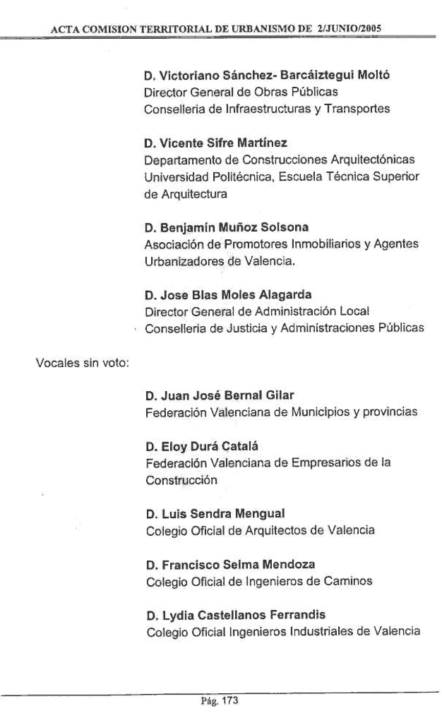 Parcial del Acta de la Comisin Territorial de Urbanismo de Valencia de 2 de junio de 2005