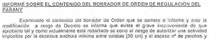 Informe de Juan Manuel THEREUREAU DE LA PEÑA sobre el contenido del borrador de orden de regulación del Parany