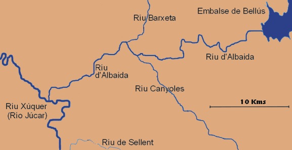 Plano de ubicación de la zona que corresponde al río Albaida